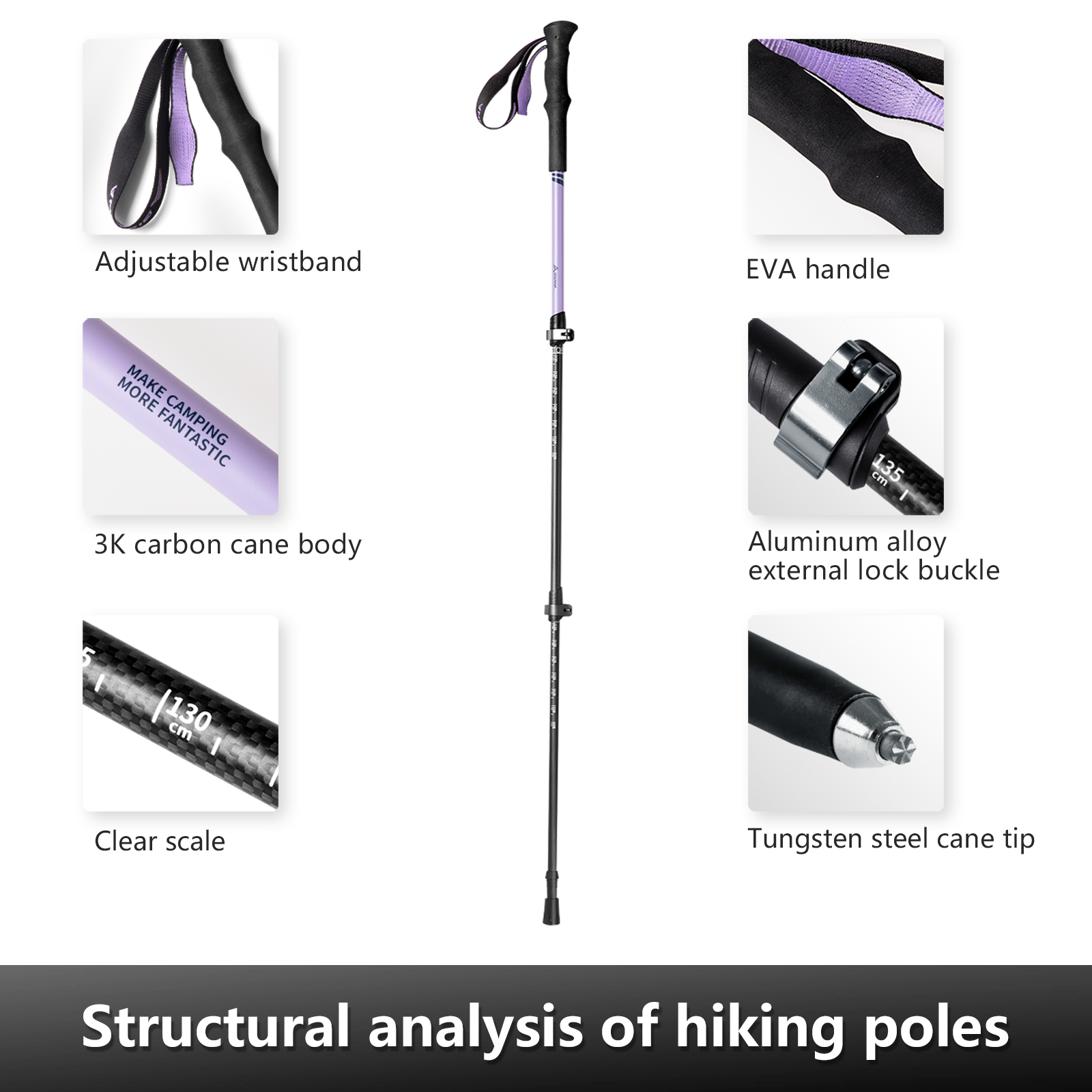 BISINNA 2 pièces bâtons de Tre - Carbon Fiber Trekking Poles Ultralight Pair avis et prix